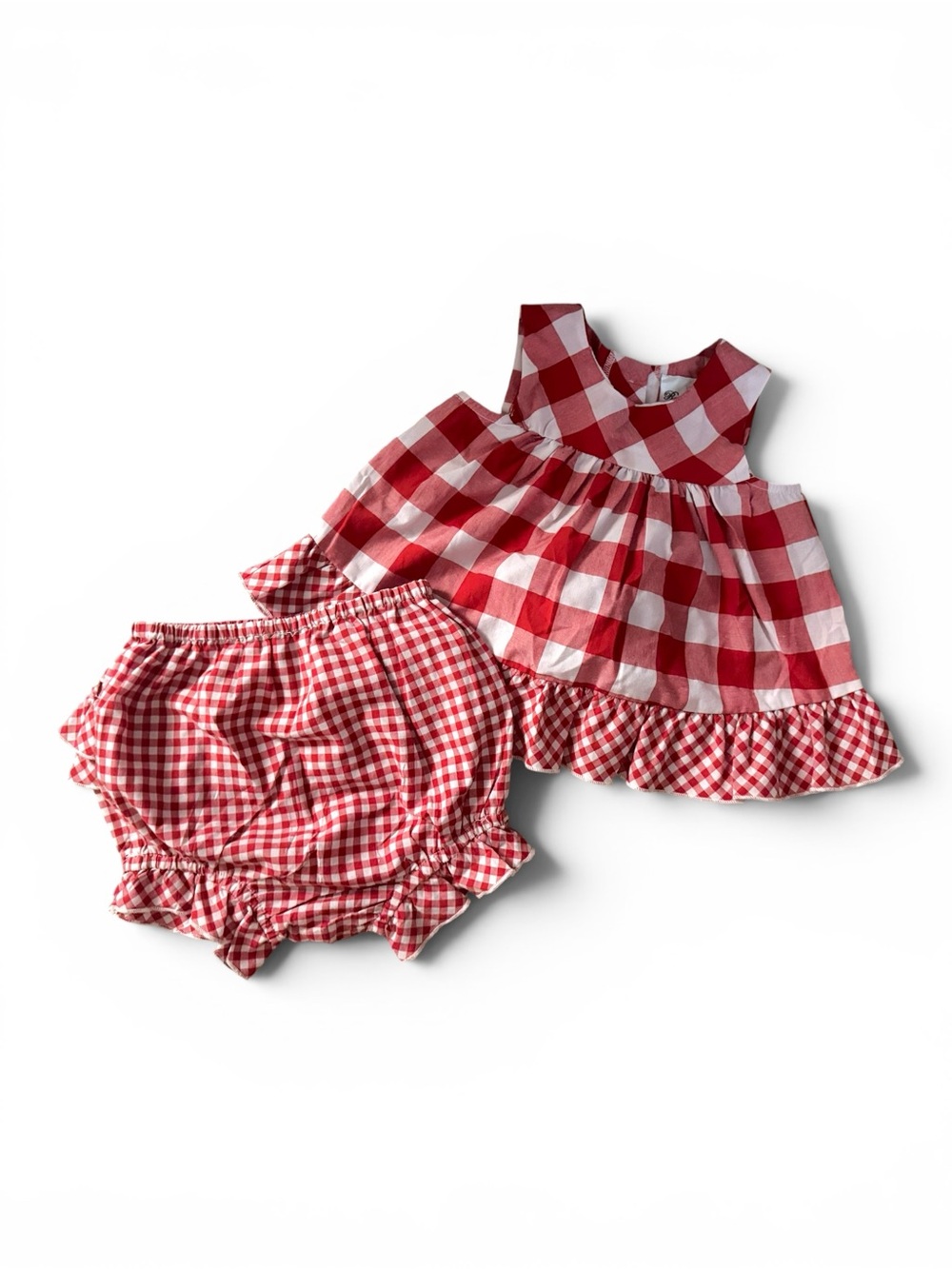 Red Gingham Baby girl Ruffle Bloomers Set